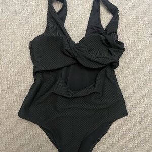 Black Textured One-Piece Swimsuit